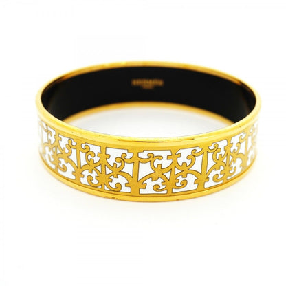 Hermes Bangle Enamel GM Gold Plated Cloisonne White Bracelet — view 9