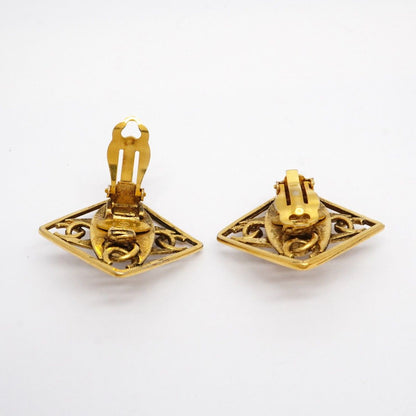 Chanel Earrings Vintage CC Logo Square Gold Plated Faux Pearl — view 3