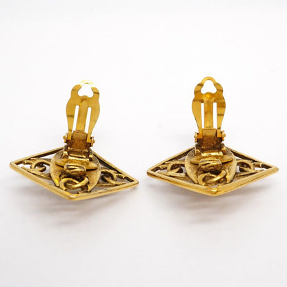 Chanel Earrings Vintage CC Logo Square Gold Plated Faux Pearl — view 9