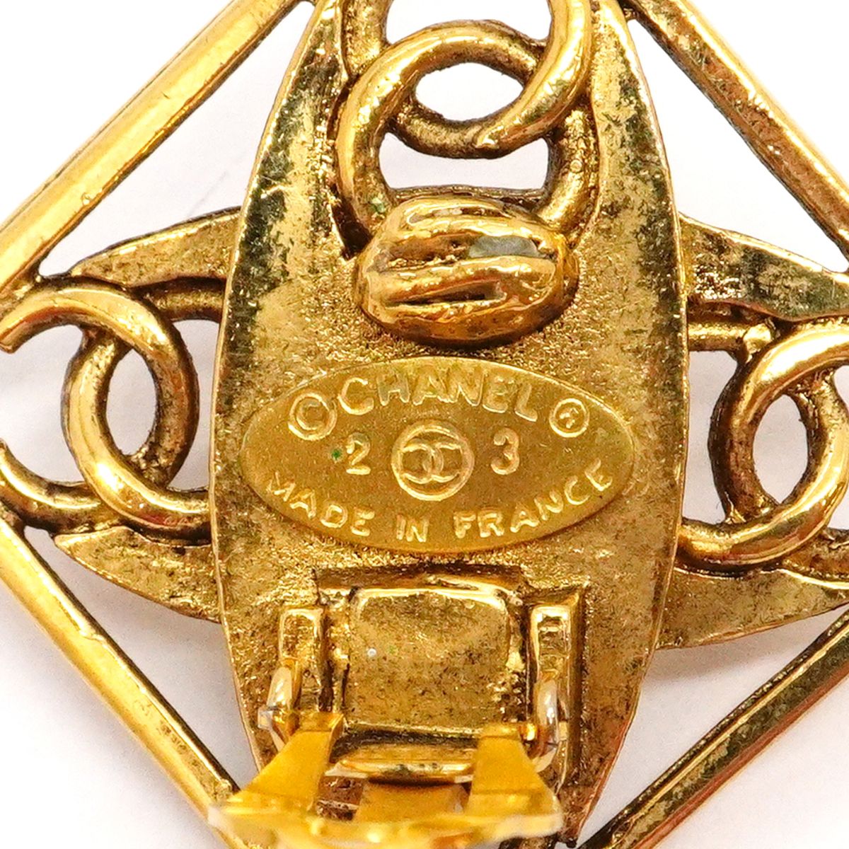 Chanel Earrings Vintage CC Logo Square Gold Plated Faux Pearl — view 4