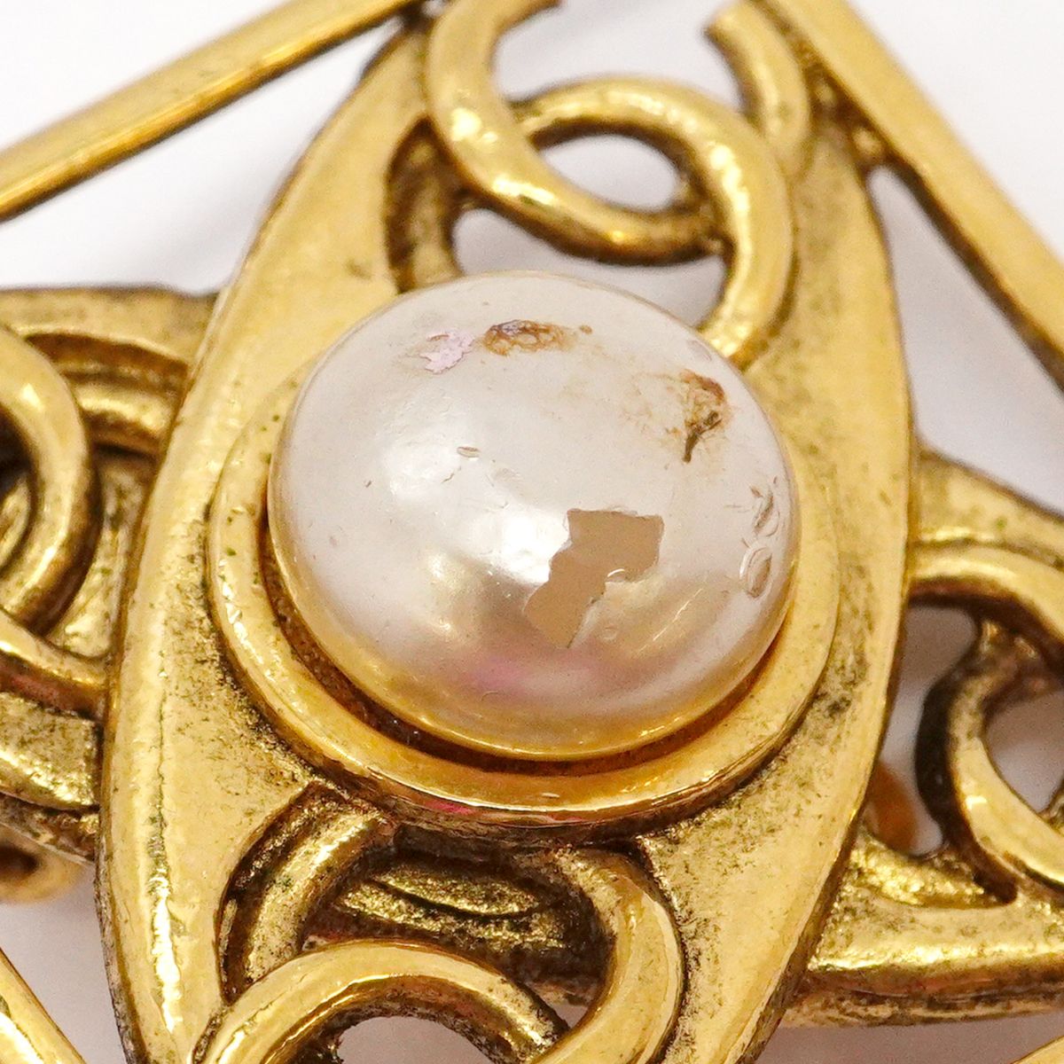 Chanel Earrings Vintage CC Logo Square Gold Plated Faux Pearl — view 6