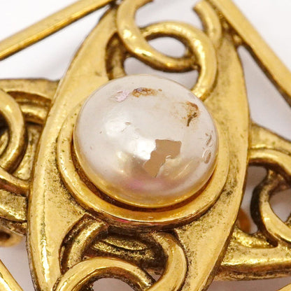 Chanel Earrings Vintage CC Logo Square Gold Plated Faux Pearl — view 6