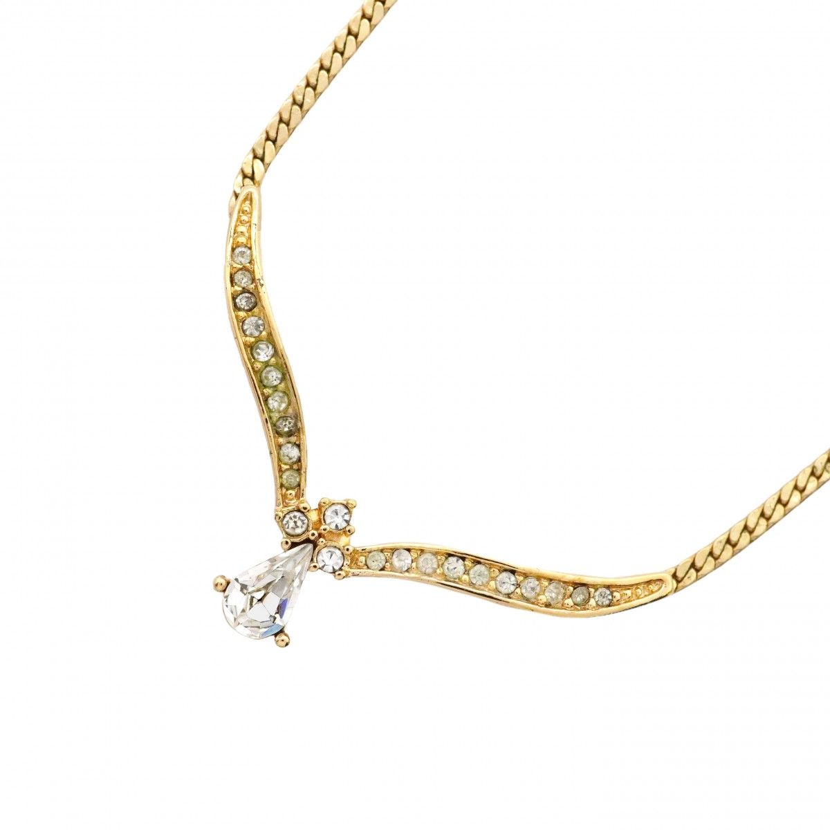Dior Necklace Top Gold Plated Line Stone