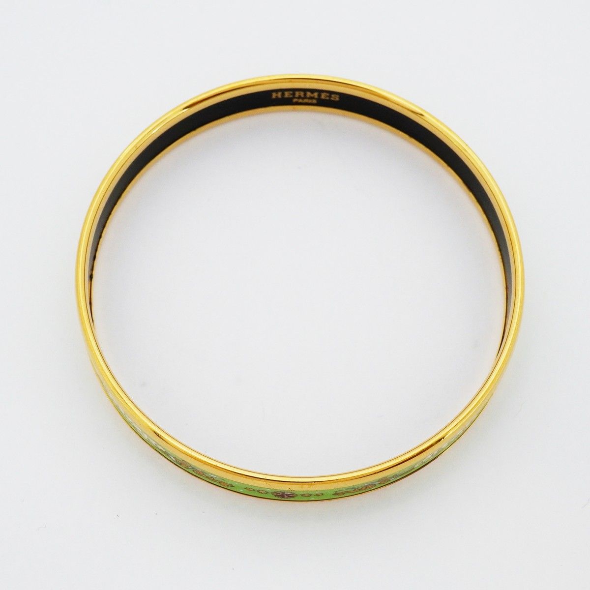 Hermes Bangle Enamel PM Gold Plated Cloisonne Green Bracelet — view 3
