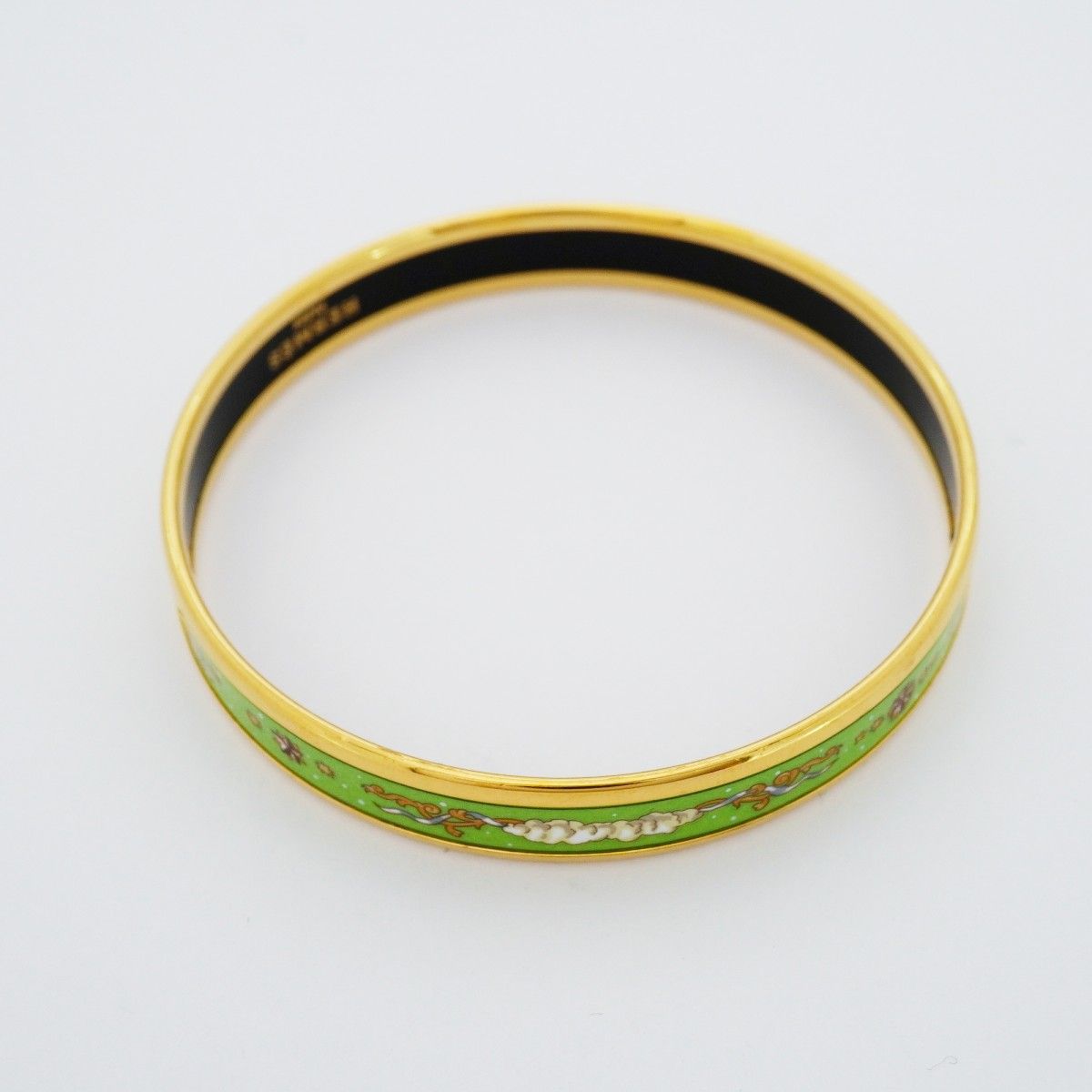 Hermes Bangle Enamel PM Gold Plated Cloisonne Green Bracelet — view 2