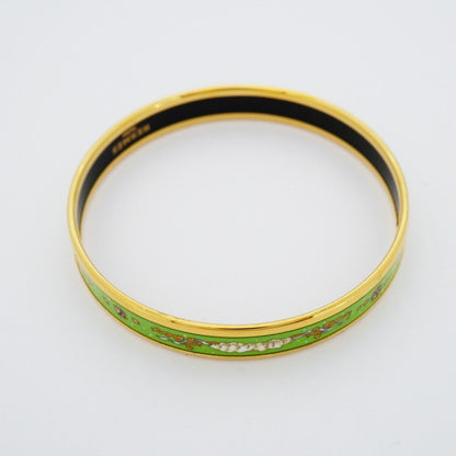 Hermes Bangle Enamel PM Gold Plated Cloisonne Green Bracelet — view 2