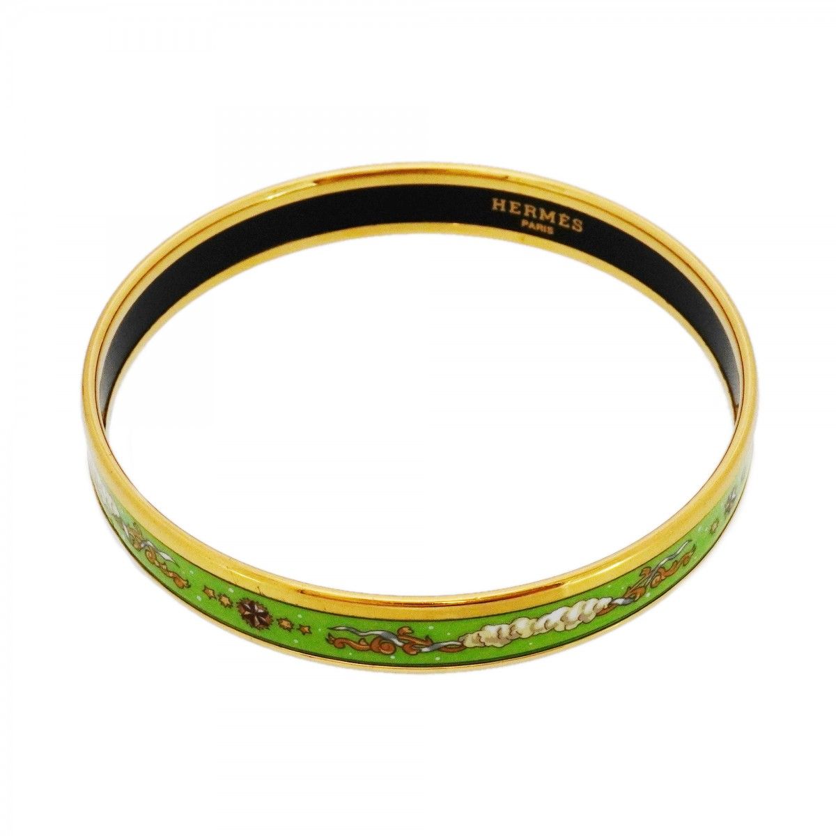 Hermes Bangle Enamel PM Gold Plated Cloisonne Green Bracelet