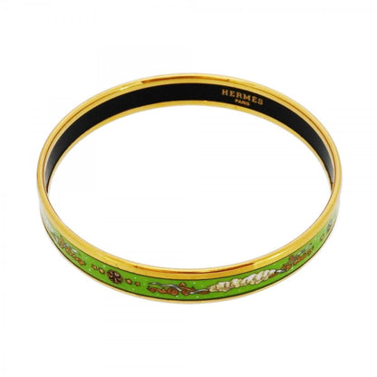 Hermes Bangle Enamel PM Gold Plated Cloisonne Green Bracelet