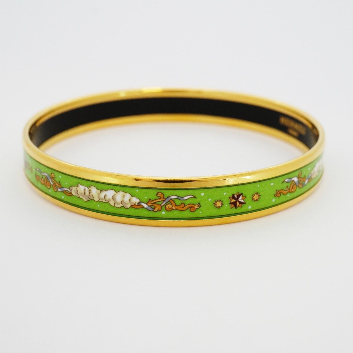 Hermes Bangle Enamel PM Gold Plated Cloisonne Green Bracelet — view 8