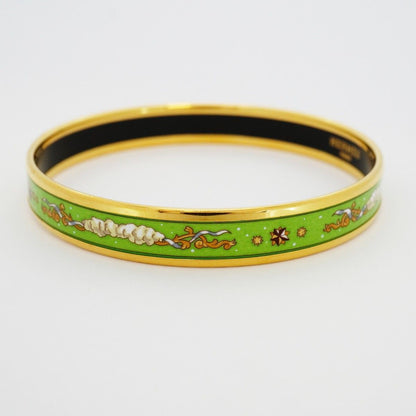 Hermes Bangle Enamel PM Gold Plated Cloisonne Green Bracelet — view 8