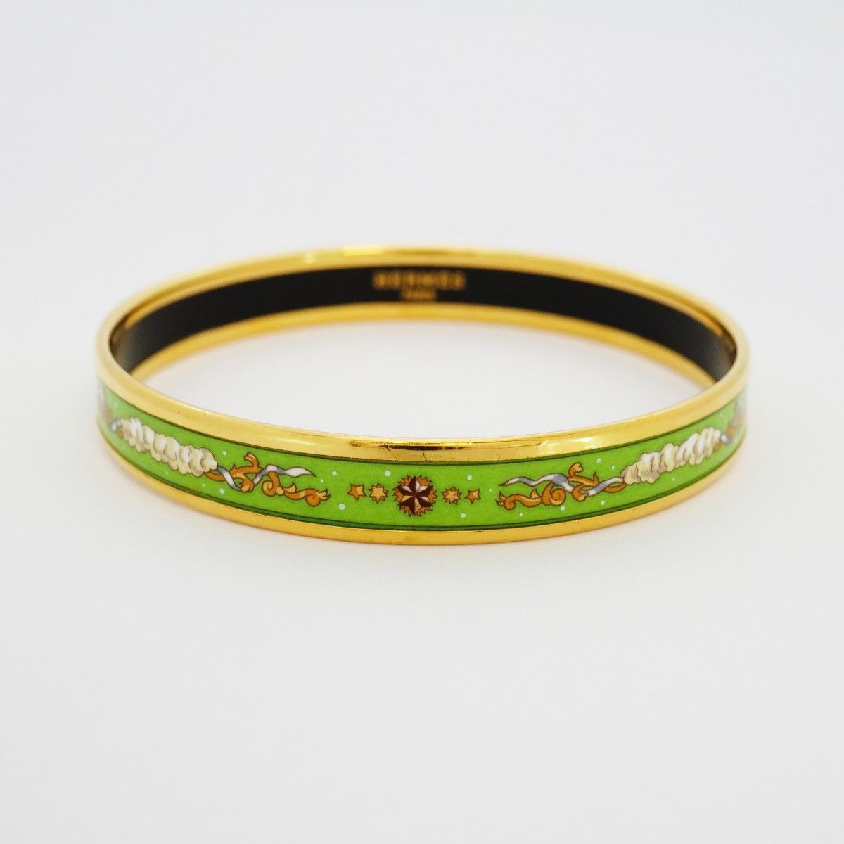 Hermes Bangle Enamel PM Gold Plated Cloisonne Green Bracelet — view 7