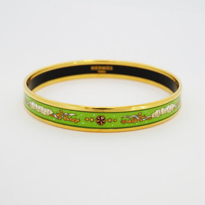 Hermes Bangle Enamel PM Gold Plated Cloisonne Green Bracelet — view 7