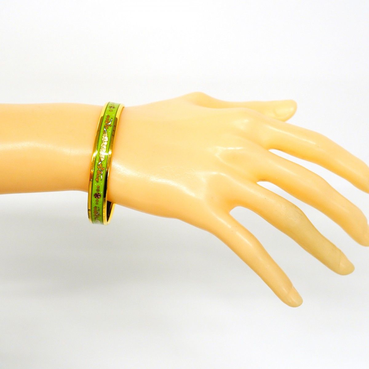 Hermes Bangle Enamel PM Gold Plated Cloisonne Green Bracelet — view 6