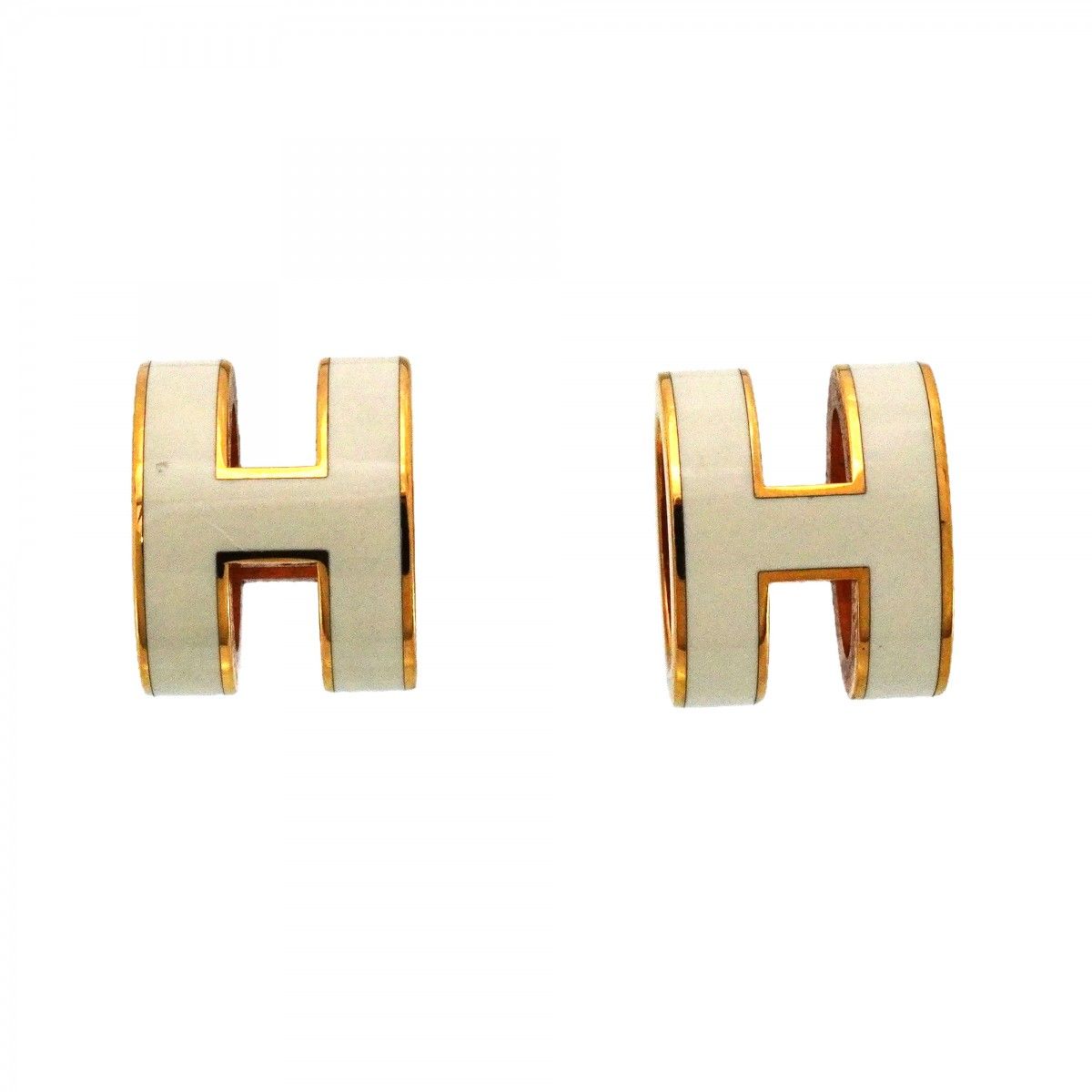 Hermes Earrings Pop Gold Plated White