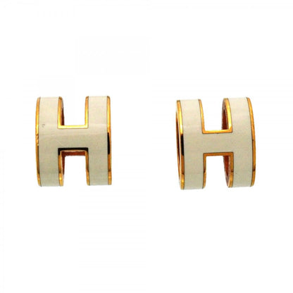 Hermes Earrings Pop Gold Plated White