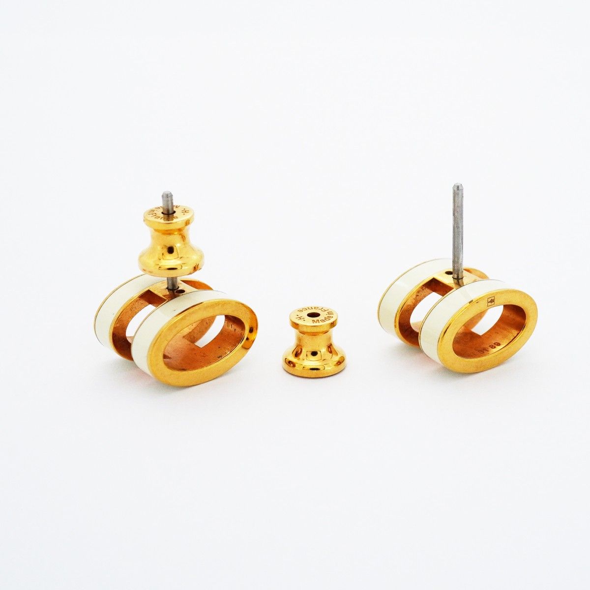Hermes Earrings Pop Gold Plated White — view 3