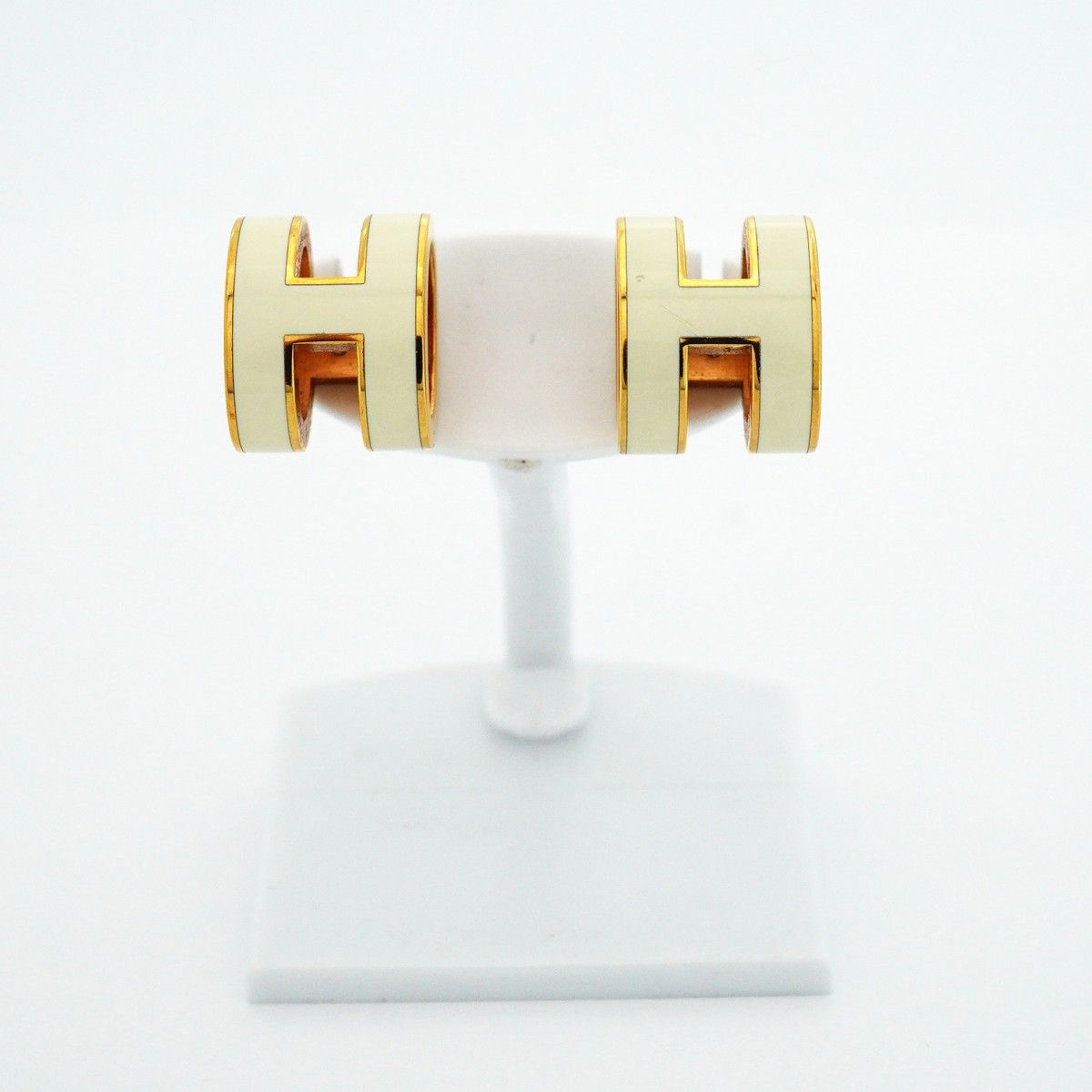 Hermes Earrings Pop Gold Plated White — view 2