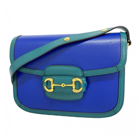 Gucci Shoulder Bag Horsebit Leather Green Blue Gold