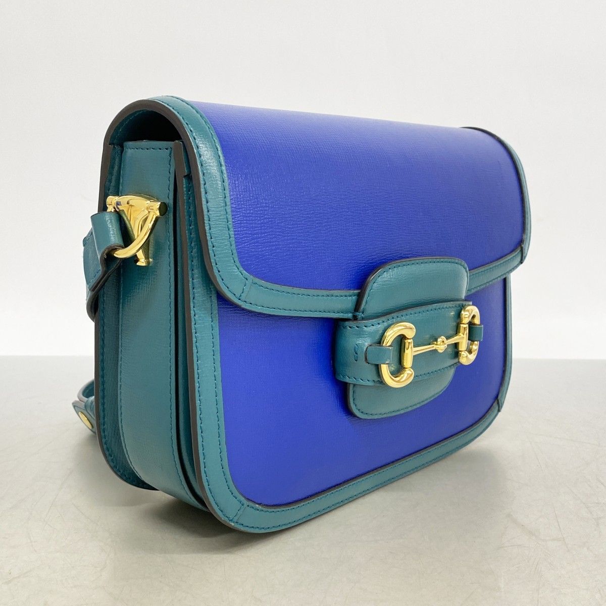 Gucci Shoulder Bag Horsebit Leather Green Blue Gold — view 2