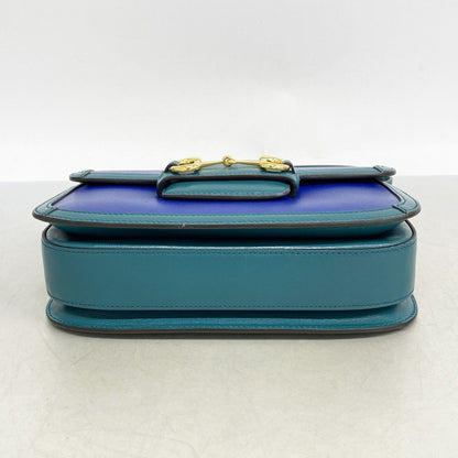 Gucci Shoulder Bag Horsebit Leather Green Blue Gold — view 3