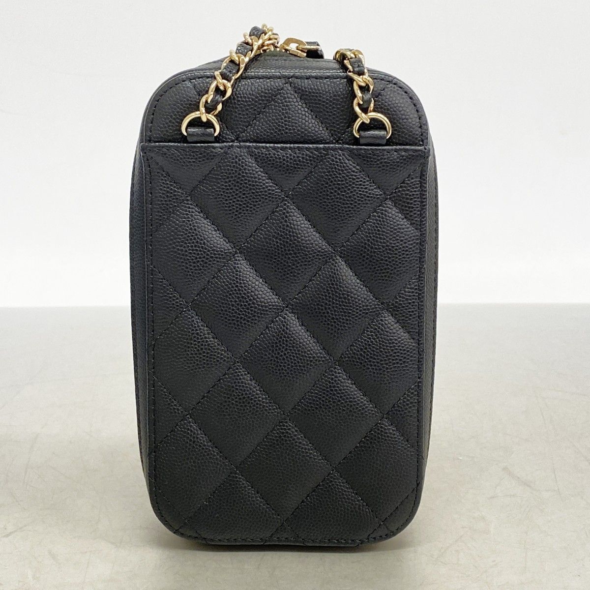 Chanel Shoulder Bag Quilted Caviar Leather Black Champagne Gold — view 6