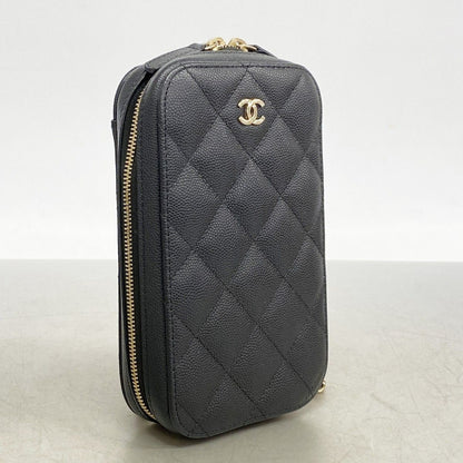 Chanel Shoulder Bag Quilted Caviar Leather Black Champagne Gold — view 2