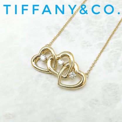 Tiffany & Co Triple Heart Diamond Yellow Gold Necklace 42.5 cm