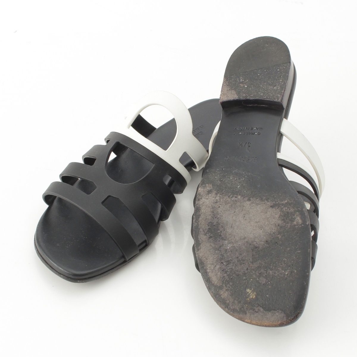 Hermes Camellia Chaine Sandals Black White — view 5