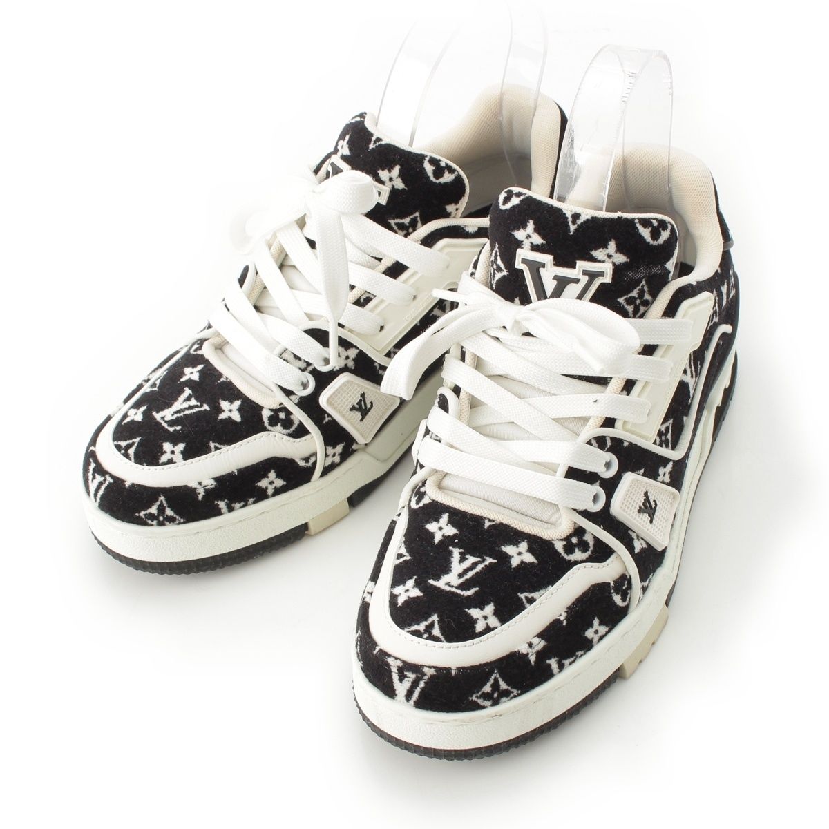 Louis Vuitton LV Velour Leather Low Cut Sneakers Shoes Black