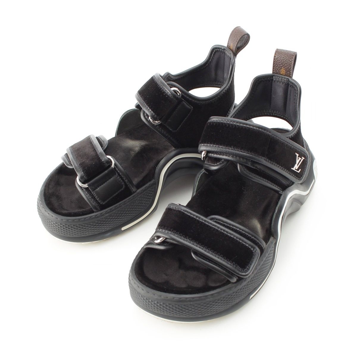 Louis Vuitton LV Arclite Line Velvet Leather Monogram Sandals Black