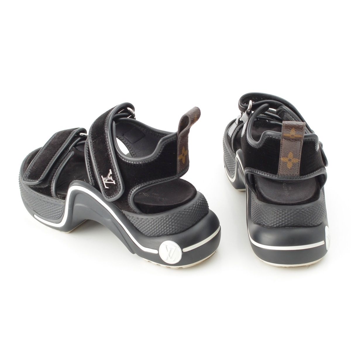 Louis Vuitton LV Arclite Line Velvet Leather Monogram Sandals Black — view 4