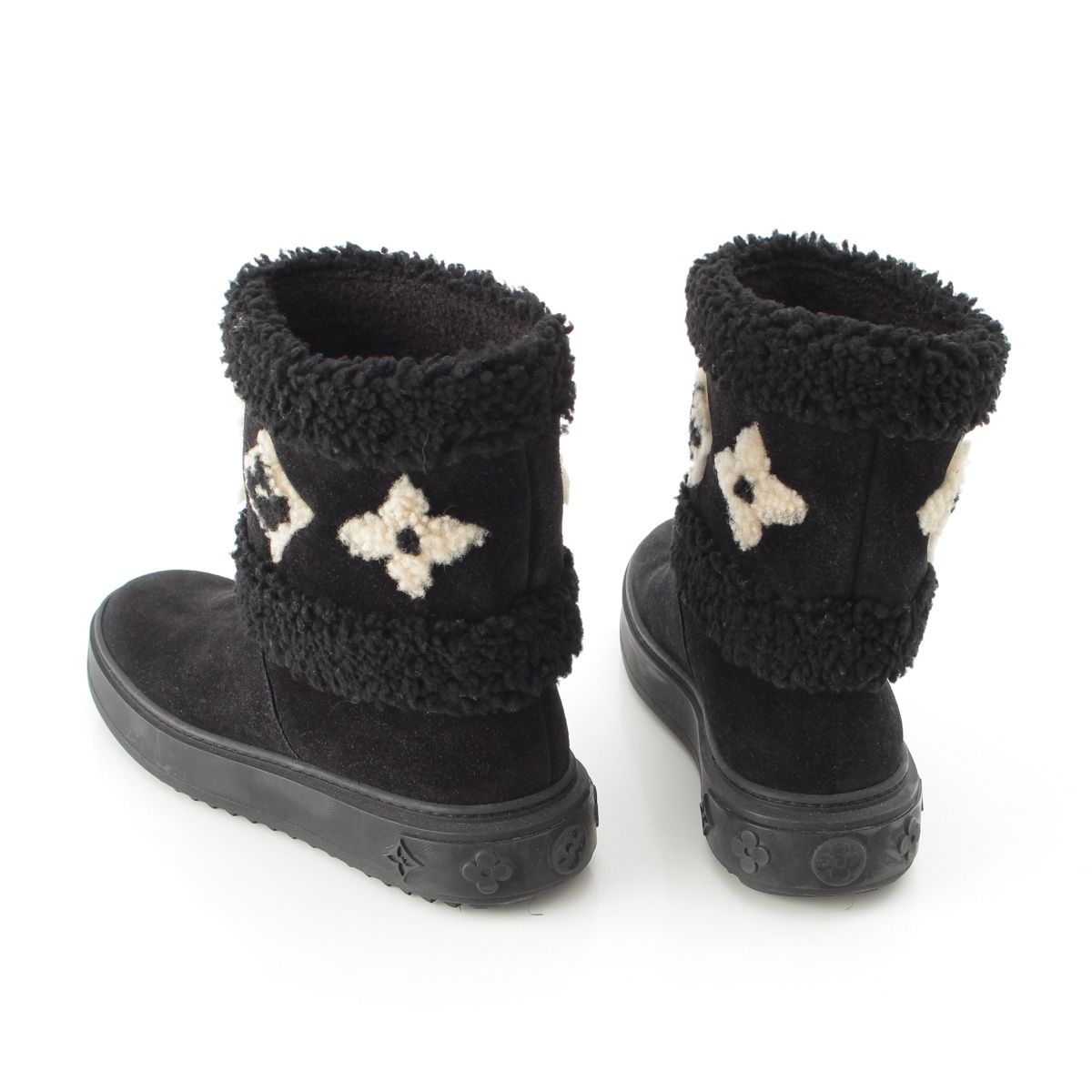 Louis Vuitton Boa Snowdrop Line Monogram Shearling Boots Black — view 4