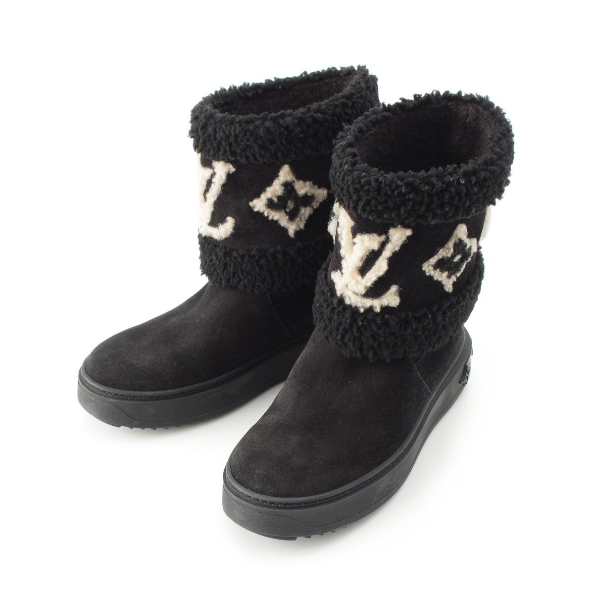 Louis Vuitton Boa Snowdrop Line Monogram Shearling Boots Black