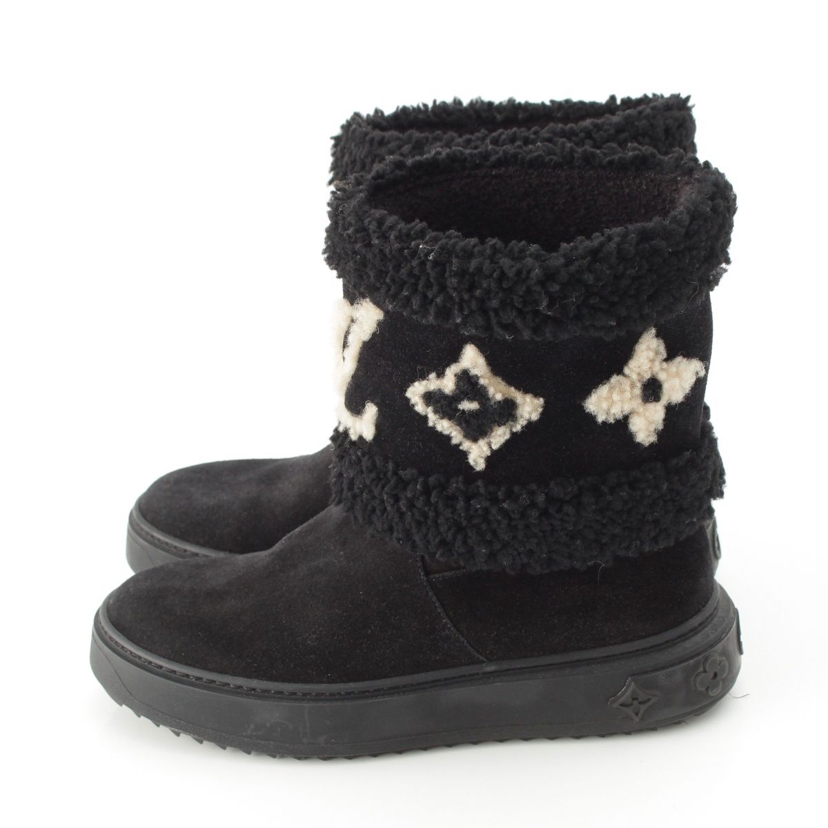 Louis Vuitton Boa Snowdrop Line Monogram Shearling Boots Black — view 3