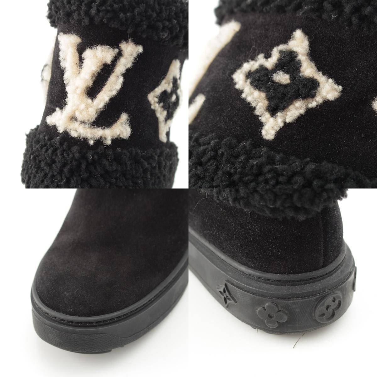 Louis Vuitton Boa Snowdrop Line Monogram Shearling Boots Black — view 8