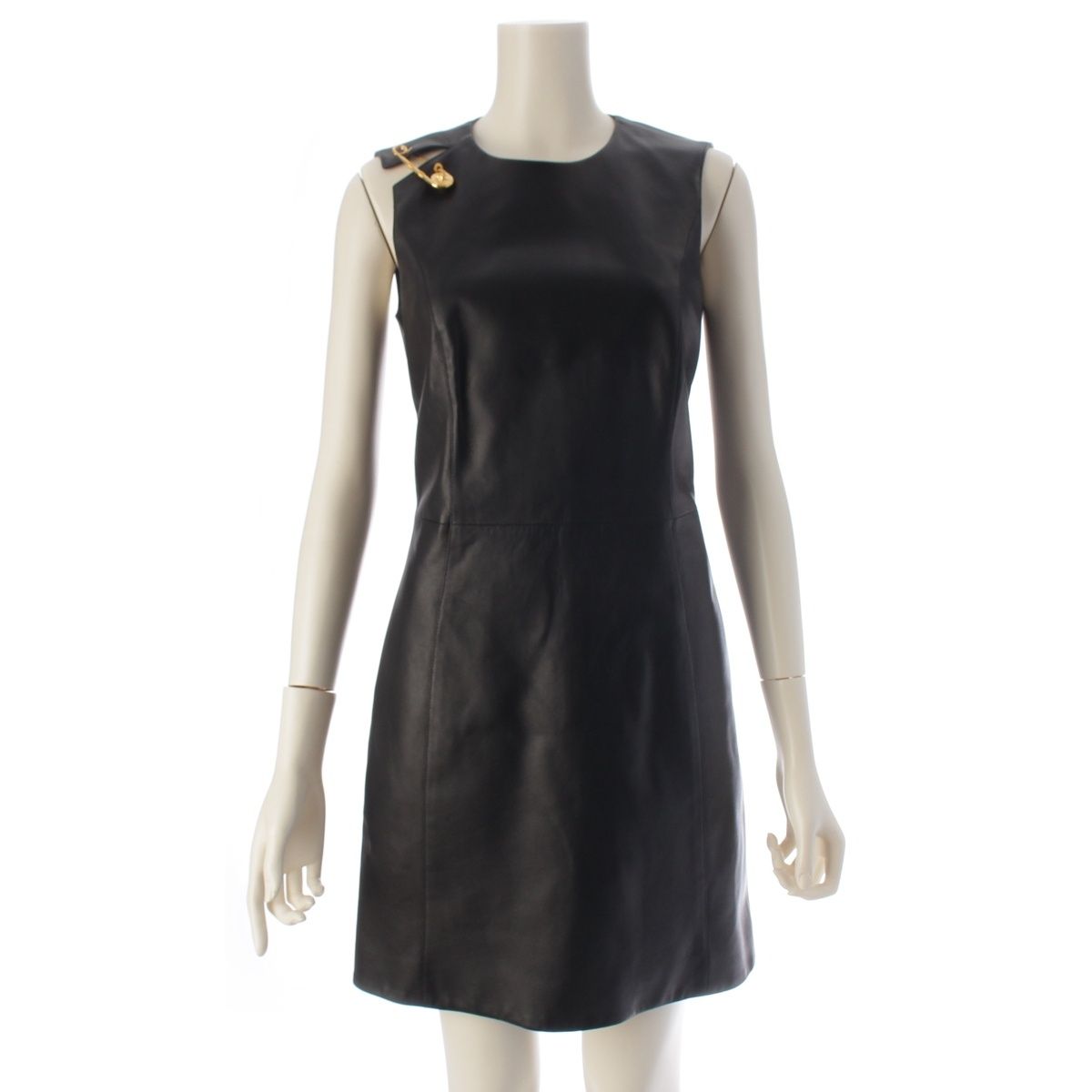 Versace Lambskin Medusa Pin Sleeveless Dress Black 36