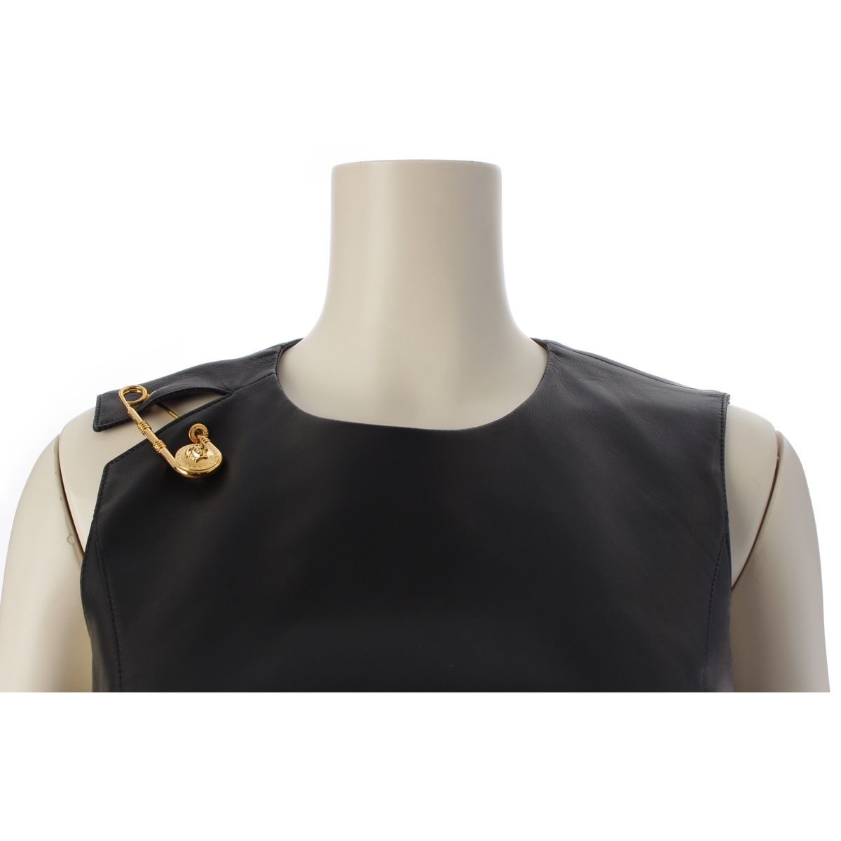 Versace Lambskin Medusa Pin Sleeveless Dress Black 36 — view 5