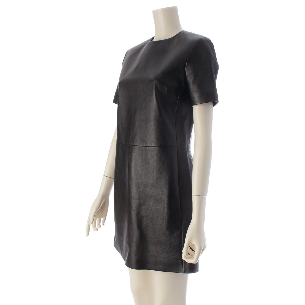Saint Laurent Lambskin Short Sleeve Mini Dress Black — view 2