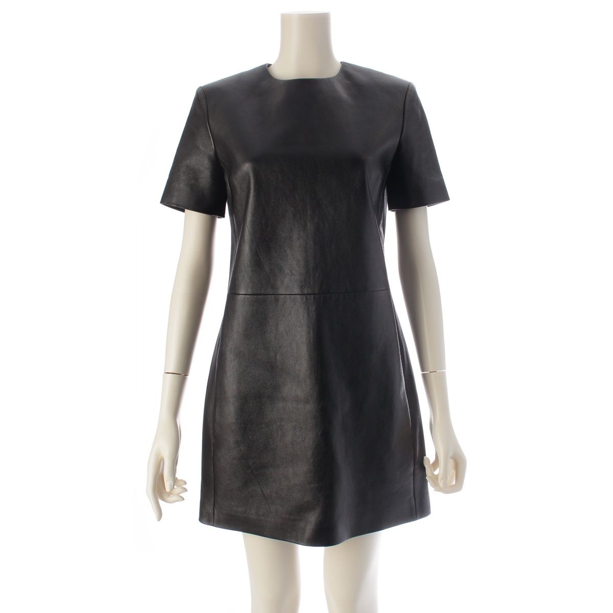 Saint Laurent Lambskin Short Sleeve Mini Dress Black