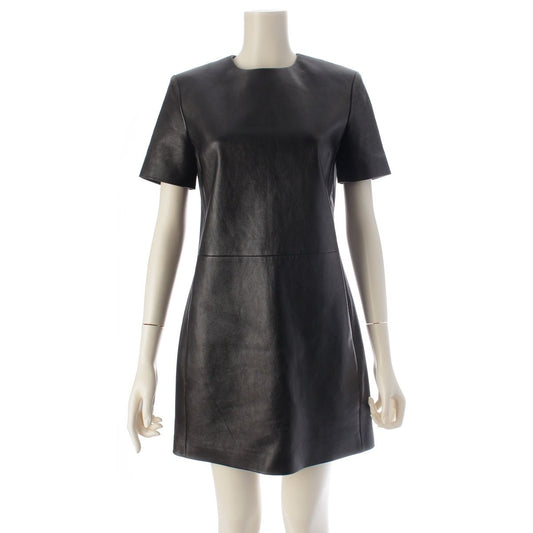 Saint Laurent Lambskin Short Sleeve Mini Dress Black