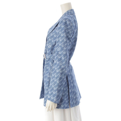 Fendi Chambray All Over Pattern Jacket with Belt Blue 34 — view 3