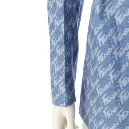 Fendi Chambray All Over Pattern Jacket with Belt Blue 34 — view 6