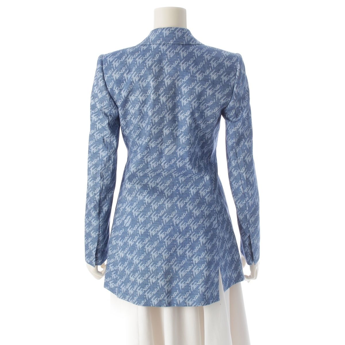 Fendi Chambray All Over Pattern Jacket with Belt Blue 34 — view 4