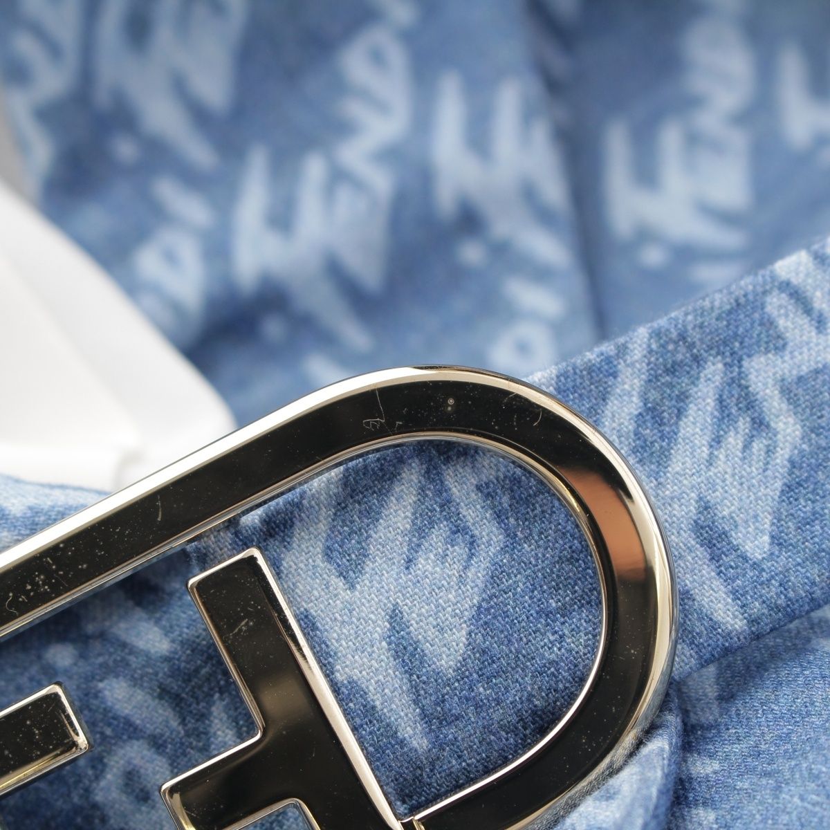 Fendi Chambray All Over Pattern Jacket with Belt Blue 34 — view 8