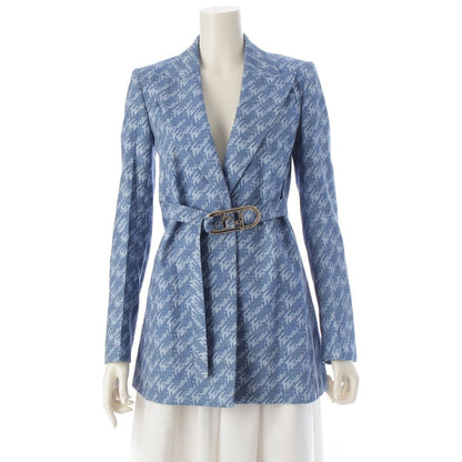 Fendi Chambray All Over Pattern Jacket with Belt Blue 34