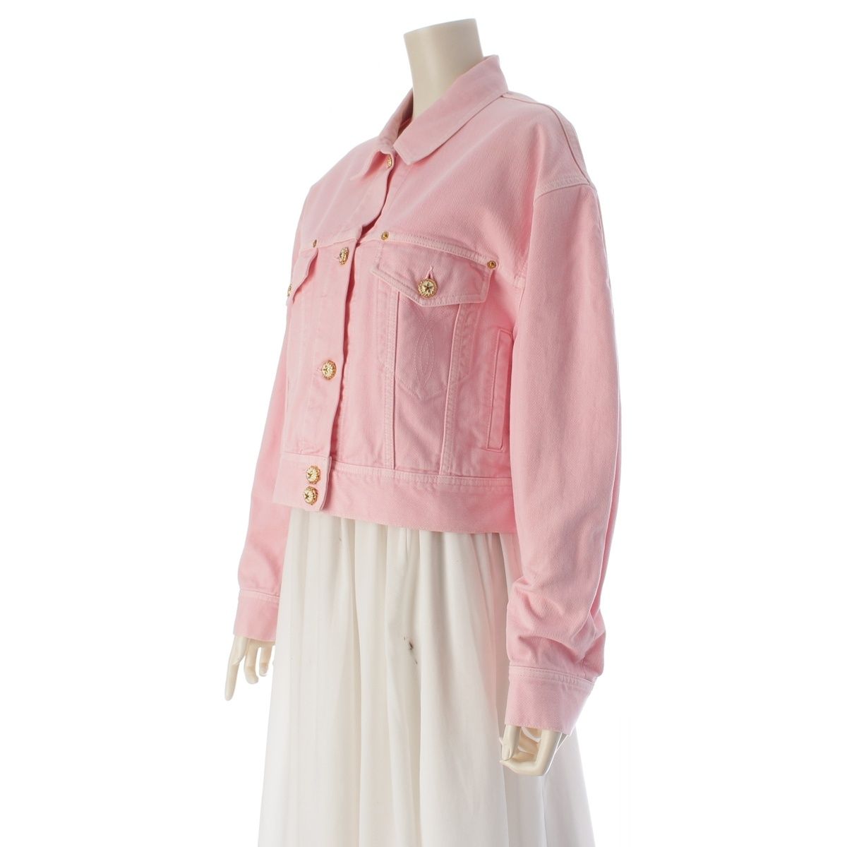 Versace Cotton Cropped Denim Jacket Pink 38 — view 2