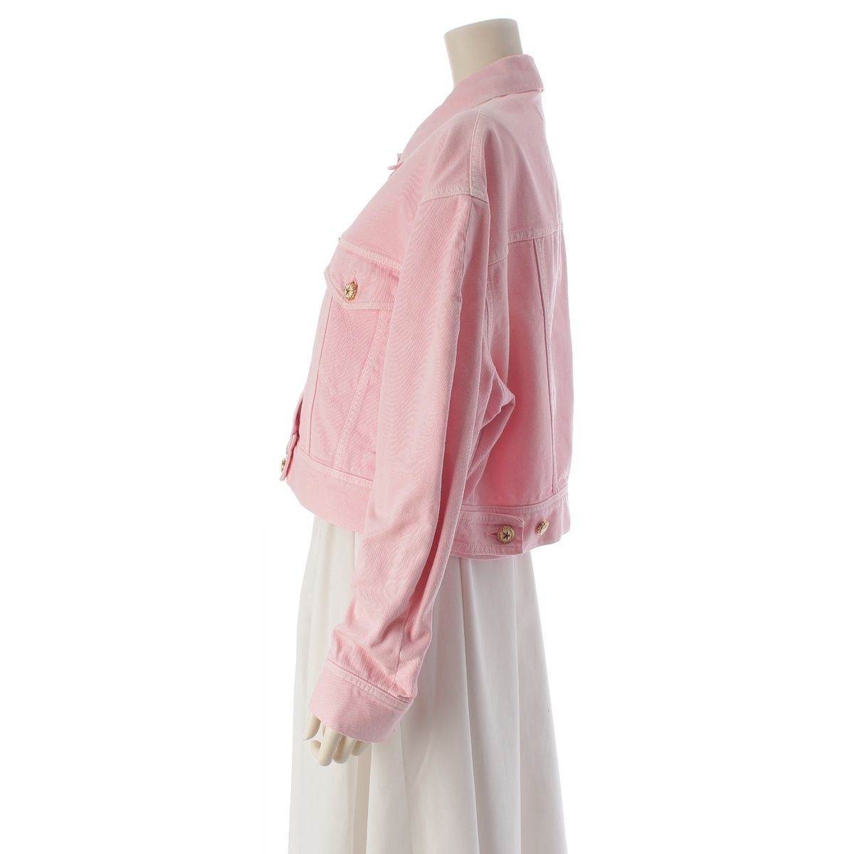 Versace Cotton Cropped Denim Jacket Pink 38 — view 3