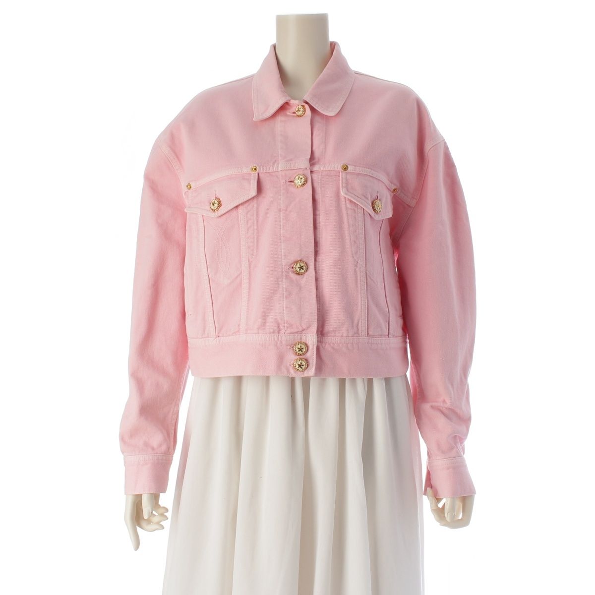 Versace Cotton Cropped Denim Jacket Pink 38