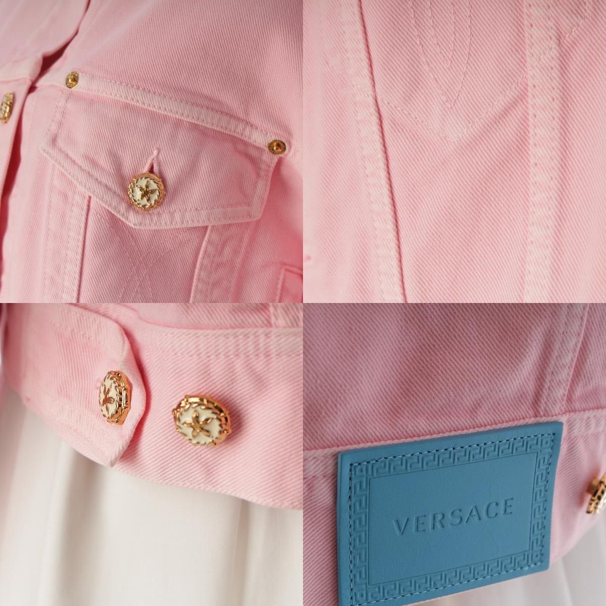 Versace Cotton Cropped Denim Jacket Pink 38 — view 8