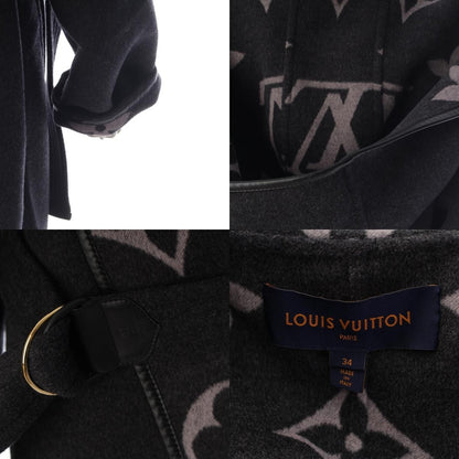 Louis Vuitton Silk Blend Wool Monogram Giant Hooded Wrap Coat Gray 34 — view 9